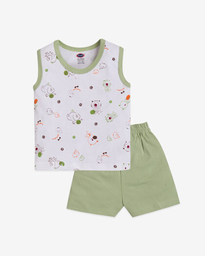 Printed Cotton T-shirt & Shorts Set for Boys (Cute Elephant)