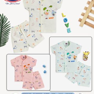 Front Open Half Sleeve Cotton Baby Suit with Cartoon Print - Image 3