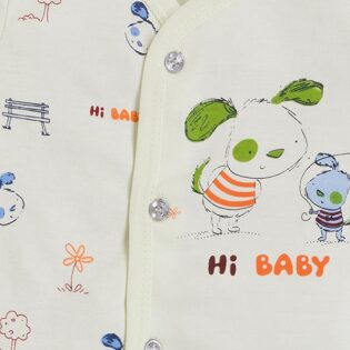 Front Open Half Sleeve Cotton Baby Suit with Cartoon Print - Image 7