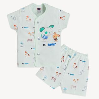 Front Open Half Sleeve Cotton Baby Suit with Cartoon Print - Image 8