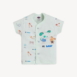 Front Open Half Sleeve Cotton Baby Suit with Cartoon Print - Image 9
