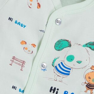 Front Open Half Sleeve Cotton Baby Suit with Cartoon Print - Image 11