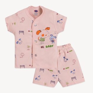 Front Open Half Sleeve Cotton Baby Suit with Cartoon Print - Image 12