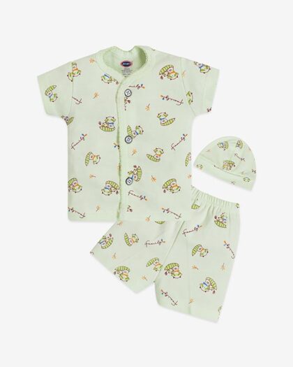 Front Open Half Sleeve Cotton Suit with Cap – Puppy Print