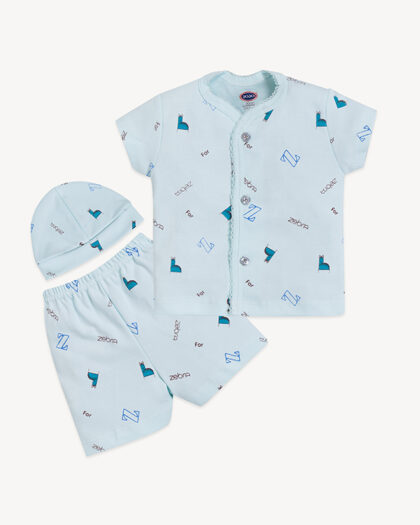 Newborn Baby Night Suit with Cap – Soft Cotton Front Open Set
