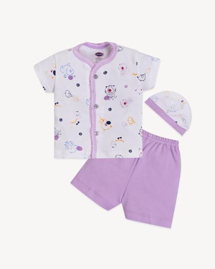 Newborn Cotton Suit Combo – Front Open with Cap