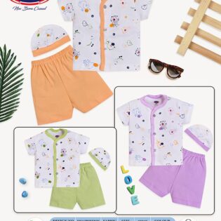 Newborn Cotton Suit Combo – Front Open with Cap - Image 4