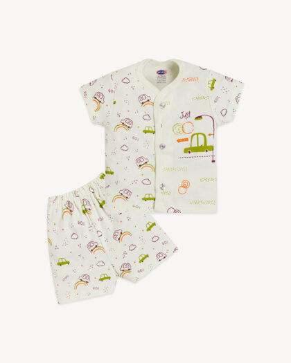 Car & Rainbow Printed Cotton T-Shirt with Shorts for Baby Boys
