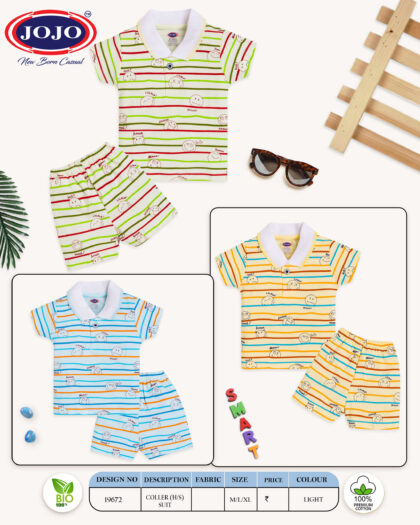 Collared Cotton T-Shirt with Shorts for Baby Boys (Emoji Printed Set)