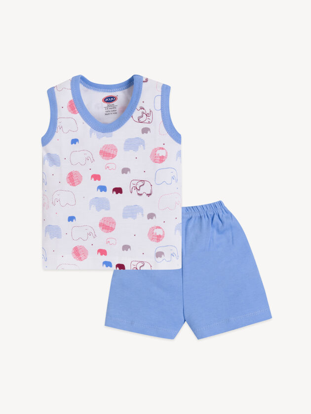 Zebra & Elephant Printed Baby Set - T-Shirt, Vest & Shorts - Image 3
