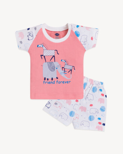 Zebra & Elephant Printed Baby Set - T-Shirt, Vest & Shorts
