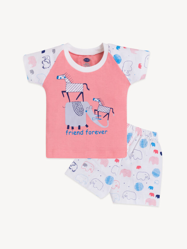Zebra & Elephant Printed Baby Set - T-Shirt, Vest & Shorts