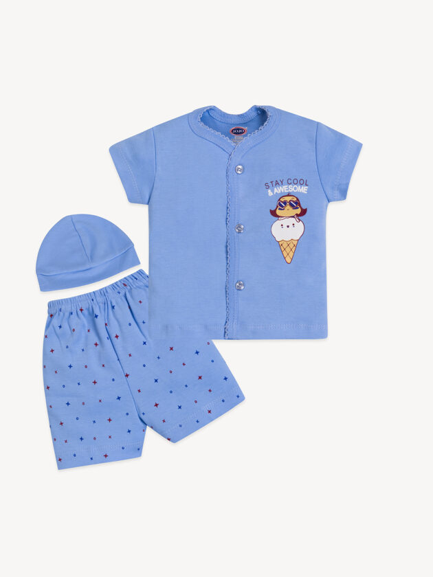 Ice Cream Print Baby Cotton Suit – Front Open with Cap - Image 2