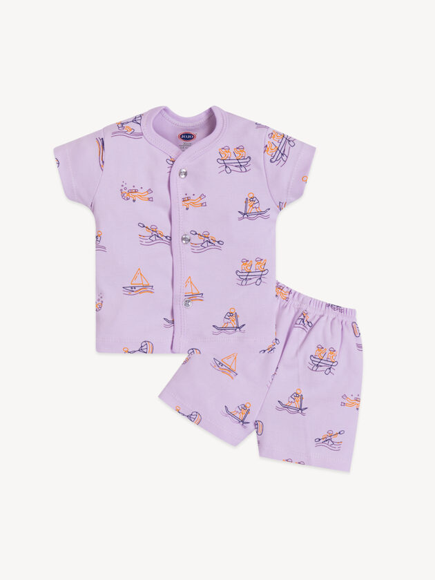 Sailing Boat Print Cotton Baby Suit – T-Shirt & Shorts Set - Image 2