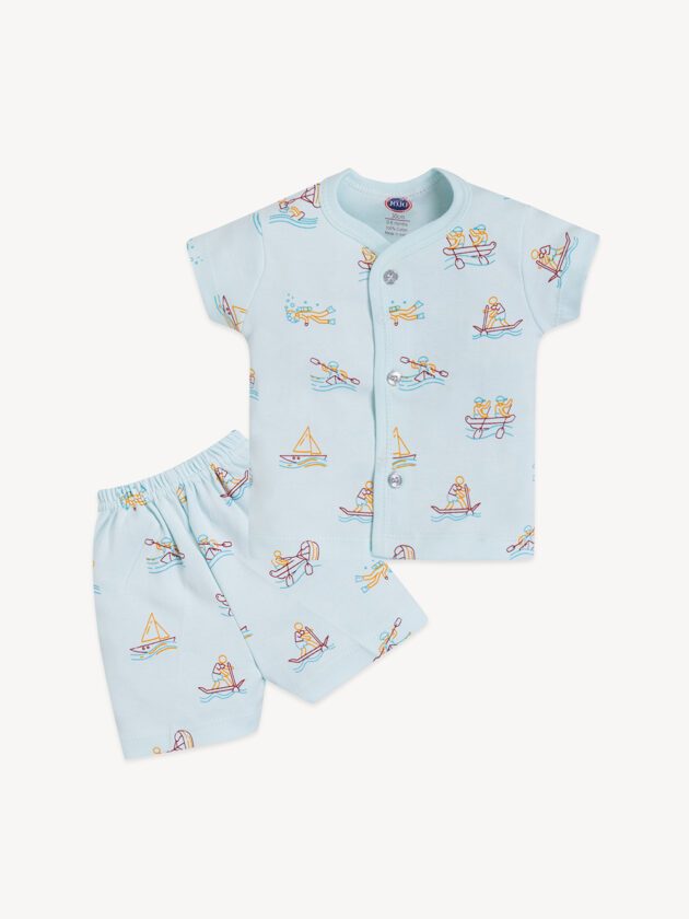 Sailing Boat Print Cotton Baby Suit – T-Shirt & Shorts Set - Image 3