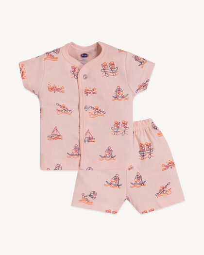 Sailing Boat Print Cotton Baby Suit – T-Shirt & Shorts Set