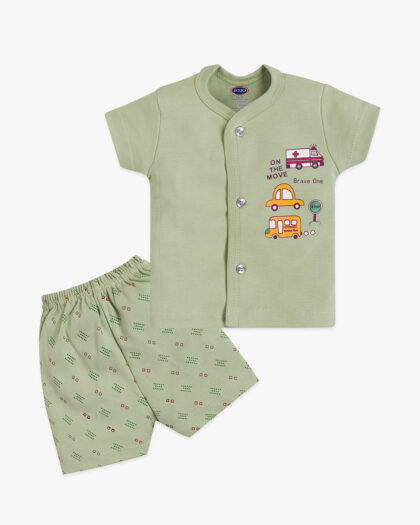 On the Move Baby Cotton Suit – Vehicle Print T-Shirt & Shorts