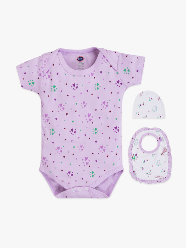 Newborn Baby Cotton Romper Set – Bodysuit with Cap & Bib - Image 3