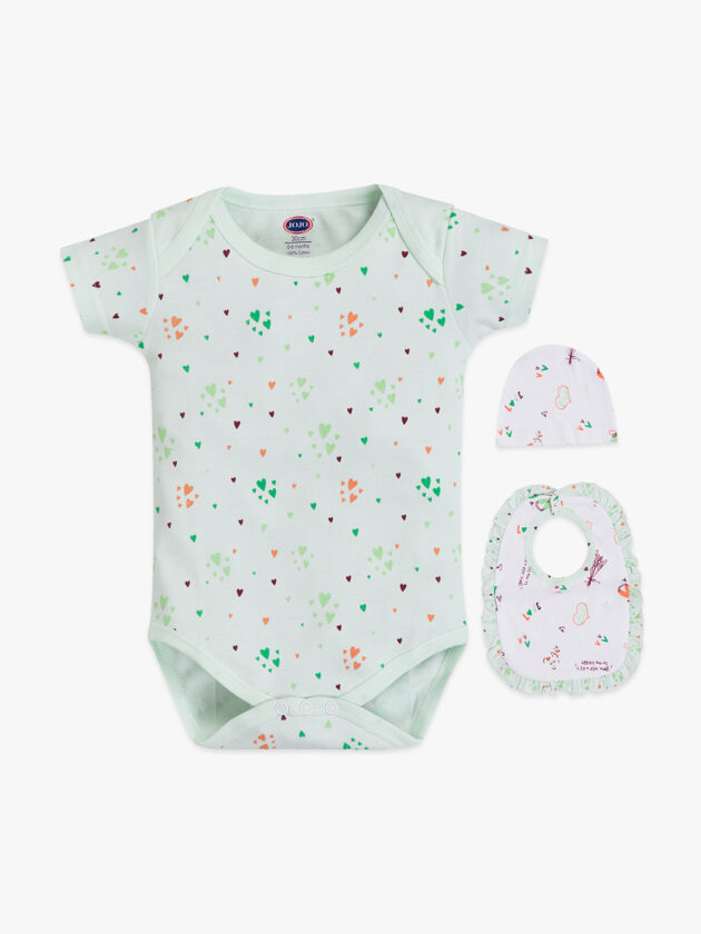 Newborn Baby Cotton Romper Set – Bodysuit with Cap & Bib - Image 4