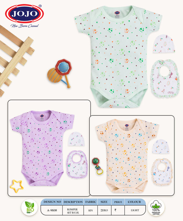 Newborn Baby Cotton Romper Set – Bodysuit with Cap & Bib - Image 5