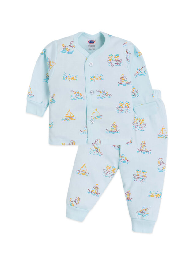 Casual Cotton Suit Set with Boat Patterns
