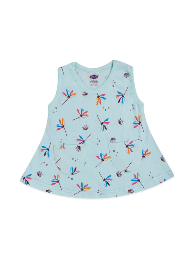 Floral & Animal Print Cotton Frock with Pockets for Baby Girls