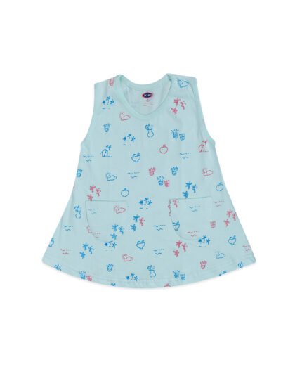 Printed Summer Frock for Baby Girls – Soft Cotton, 2 Front Pockets