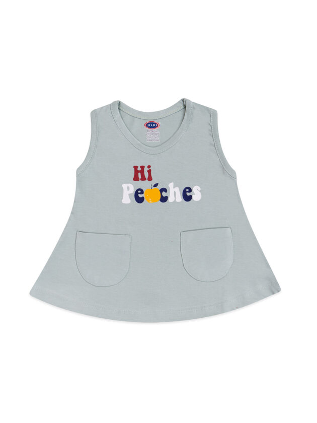 JoJo Cotton Pocket Frock for Girls – Cherry, Heart & Peaches Print - Image 2