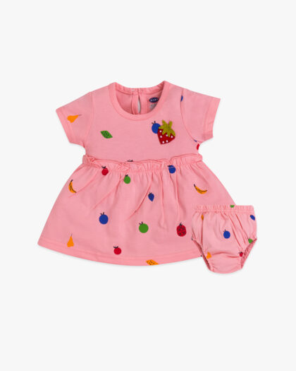 Soft Cotton Baby Girl Frock with Underwear – Fruit Style Outfit