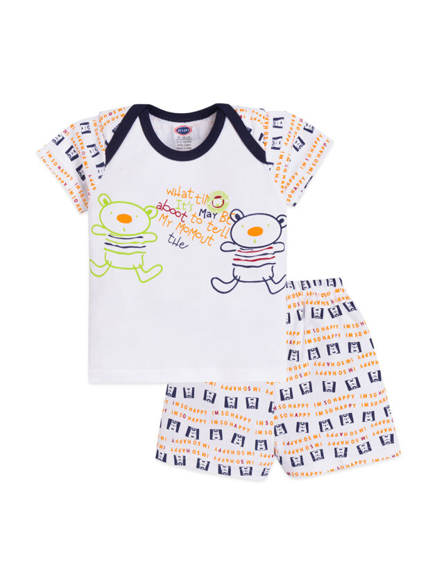 JoJo Kids RN Cotton T-Shirt – Alphabet & Abstract Printed T-Shirt & Shorts Combo (1)