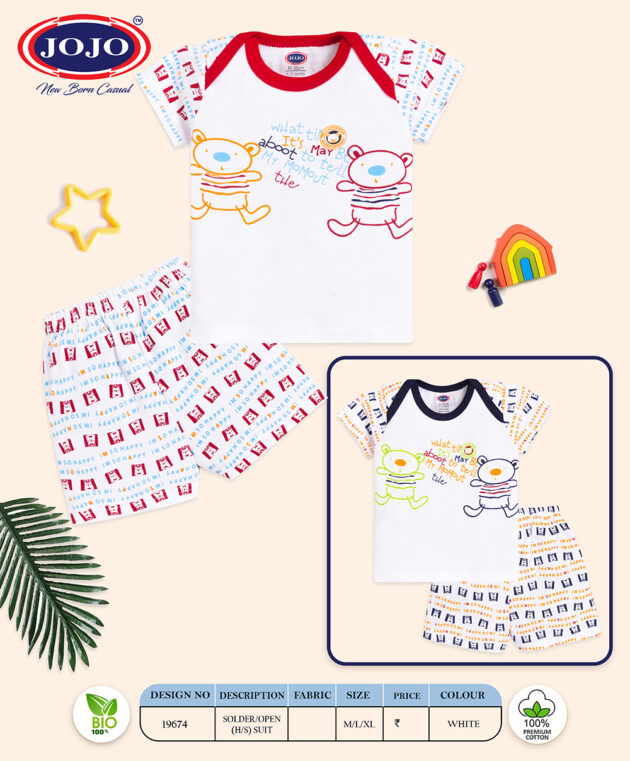 JoJo Kids RN Cotton T-Shirt – Alphabet & Abstract Printed T-Shirt & Shorts Combo (1)