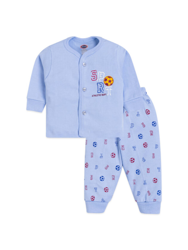 New Born Casual Full Open (Full Sleeve) Suit with Football and Alphabet Pattern
