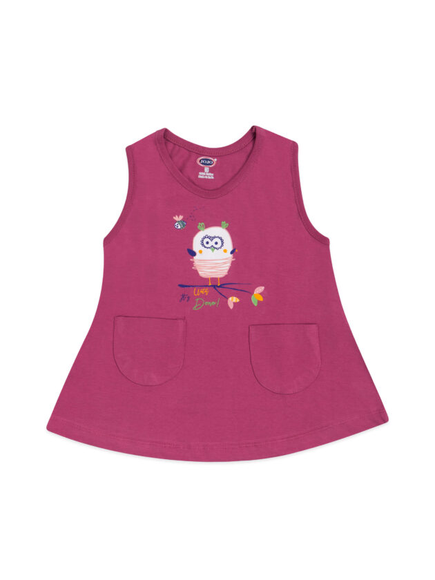 Pocket Frock with Cute Birds and Alphabets