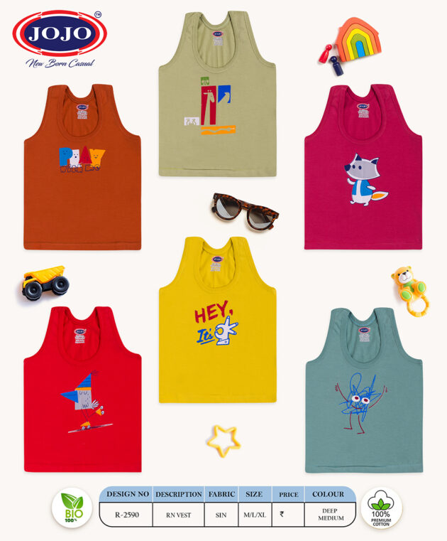 JoJo Boys Cotton RN Vest - Cartoon Printed Tank Top - Image 8