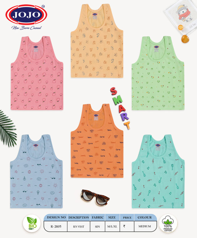 Cotton Printed RN Vest for Baby Boy – Music, Numbers, Fruit & Car Theme - Image 8