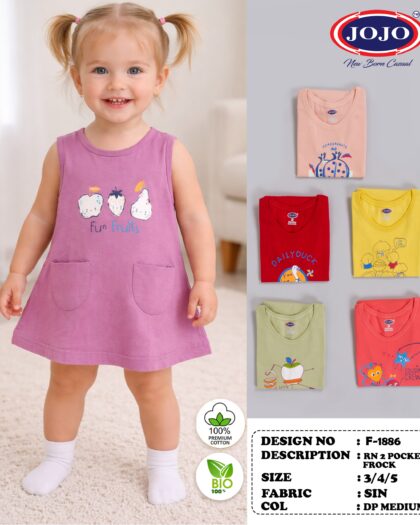 JOJO Premium Cotton Girls Round Neck 2-Pocket Frock