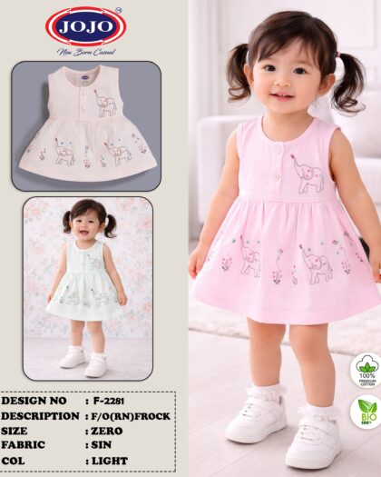 JOJO Premium Cotton Baby Girls Elephant Print Sleeveless Frock