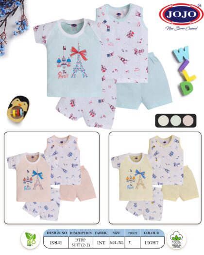 JOJO “The Paris” Girls 2+2 Cotton Suit Set – Premium Interlock Fabric