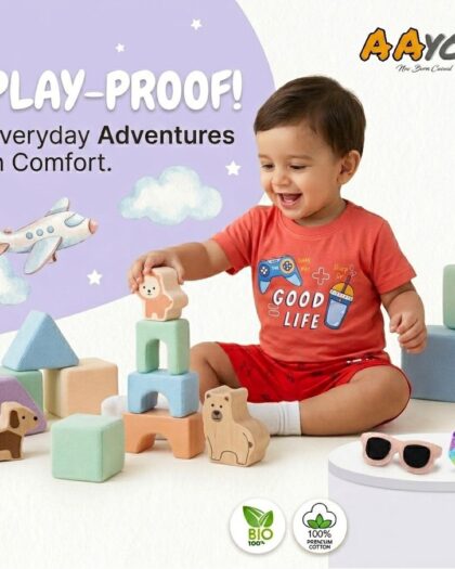 Ultimate Play-Proof Comfort: Aayo’s Bio-Cotton T-Shirt and Shorts Set for Active Babies