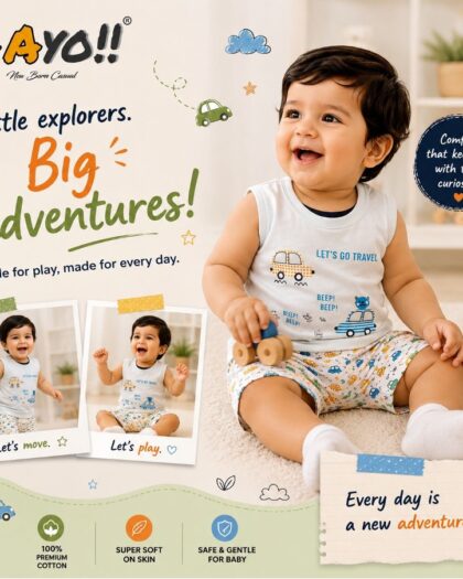 Aayo’s Newborn Casual Cotton Vest and Shorts Set for Baby Boys